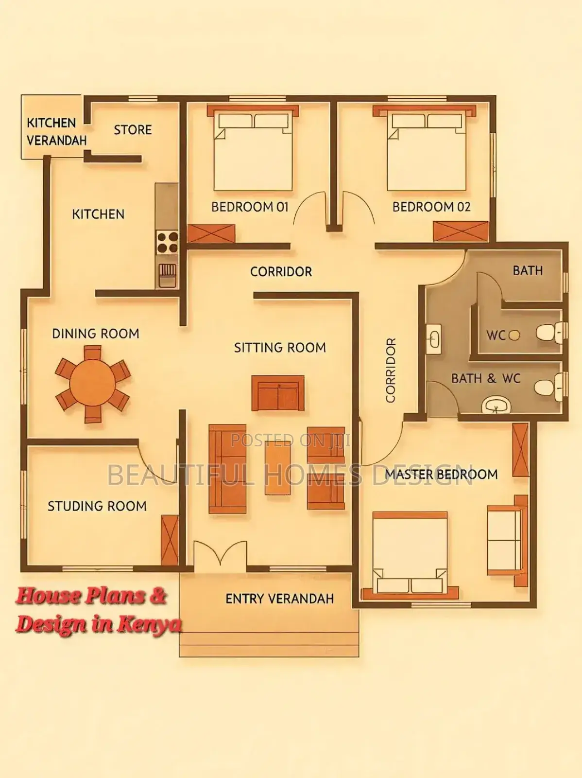 Architectural Plan for 3 and 4 Bedroom
