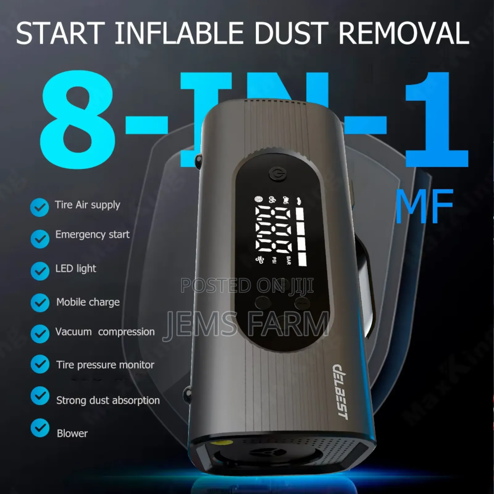 8 in 1 Car Jump Starter,Vacuum Cleaner,Power Bank, Air Pump
