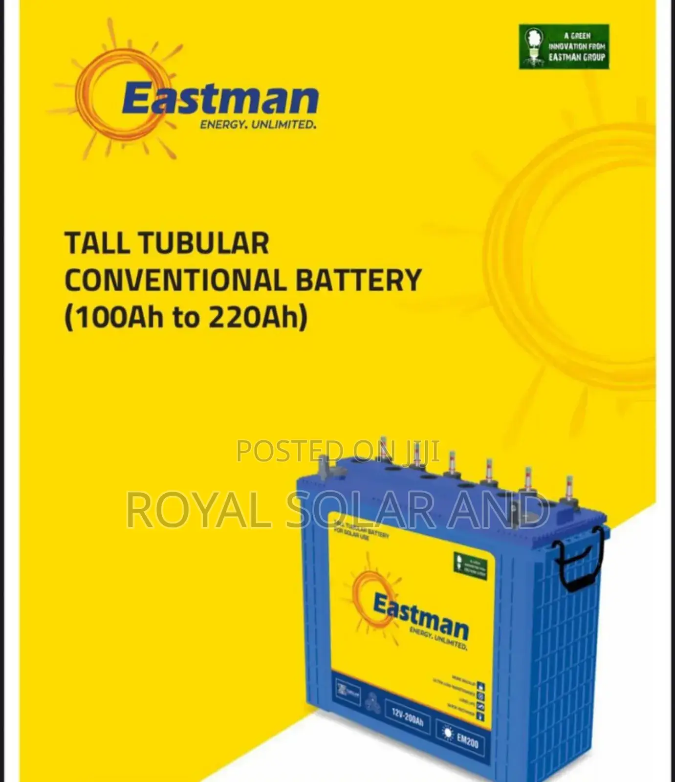 Eastman Tall Tubular Battery 200ah 12v Heavy-Duty