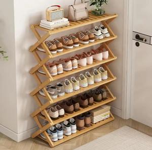 5-Tier Foldable Bamboo Shoe Rack-Brown - thumbnail 2