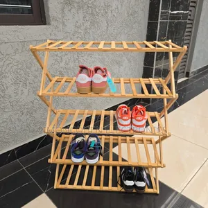 5-Tier Foldable Bamboo Shoe Rack-Brown