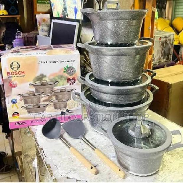 12pc Original Bosch Gray Granite Cookware With Silicone Lids - main view
