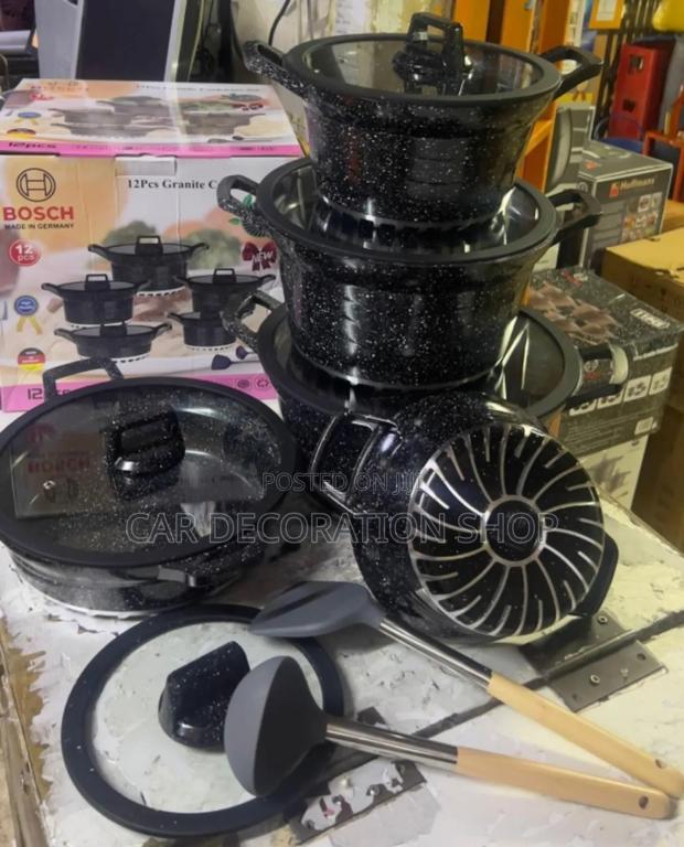 12pc Bosch Black Stylish Granite Nonstick Cooking Pots - main view