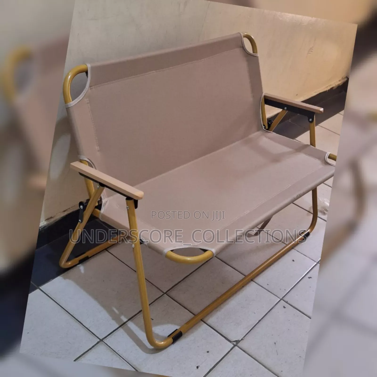 Portable Double Seat Camping Chair With Wood Armrest