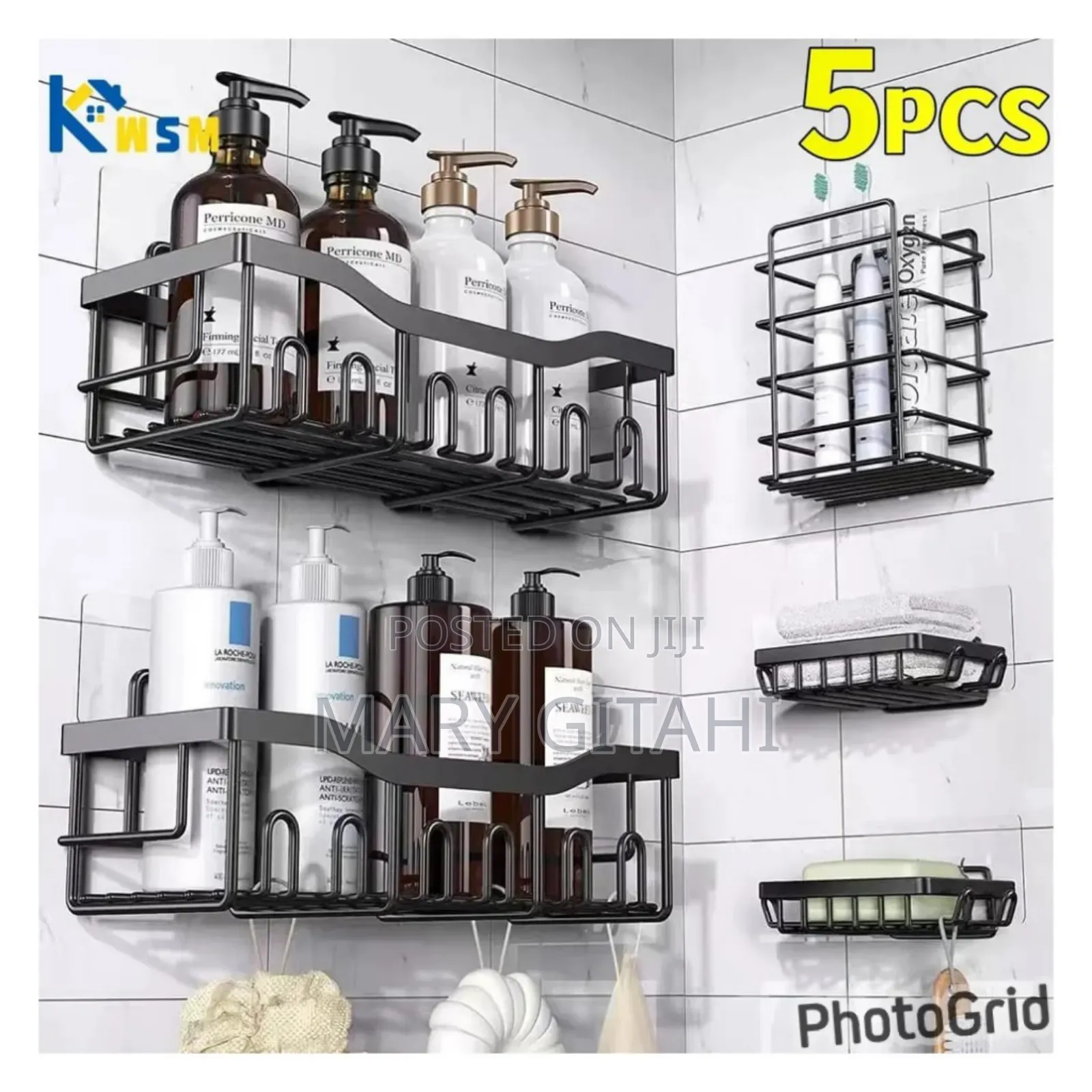 No Drilling *5pcs Set Shower Caddy Shelf/Bathroom Organizer*