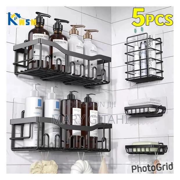 No Drilling *5pcs Set Shower Caddy Shelf/Bathroom Organizer*