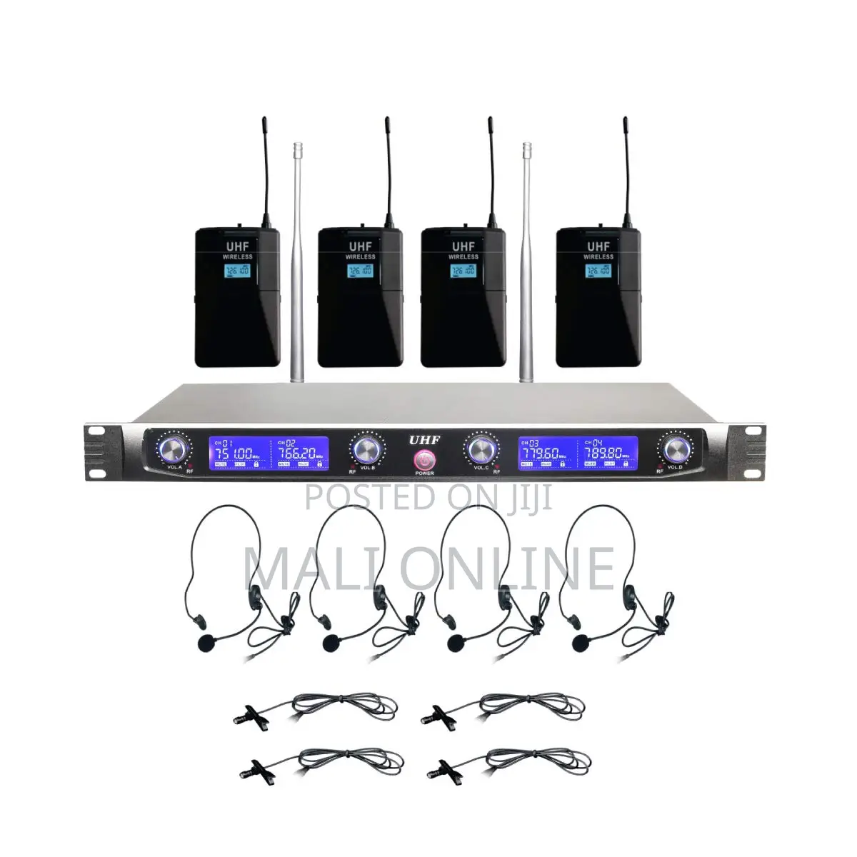 4-channel Uhf Wireless Microphone System 4 Lapel Mics