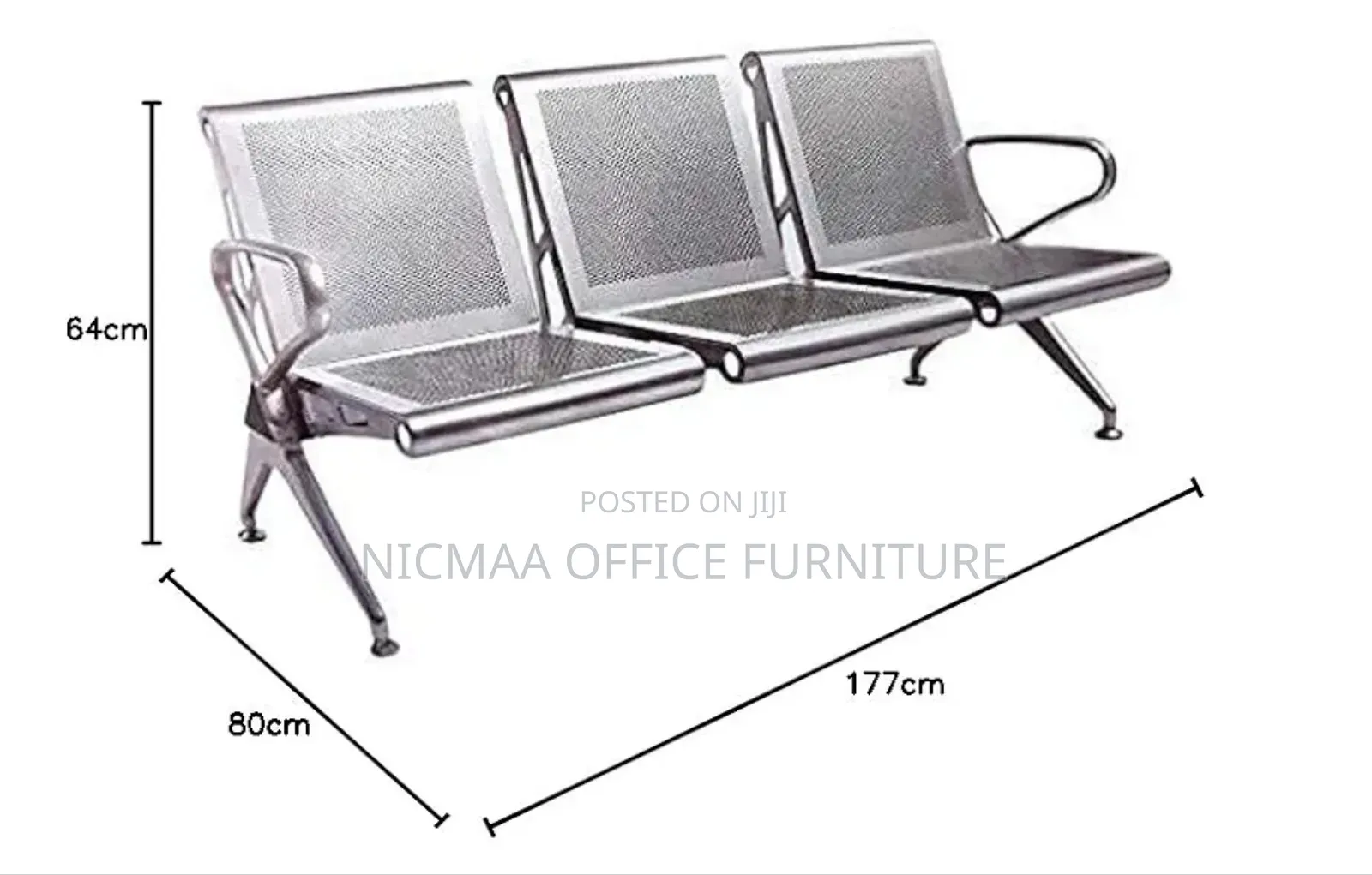 Reception Bench: Chrome-Finish 3-Seater Waiting Area Chair