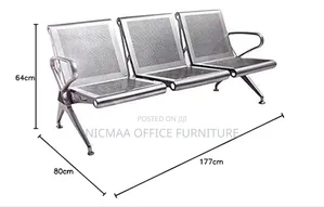 Reception Bench: Chrome-Finish 3-Seater Waiting Area Chair