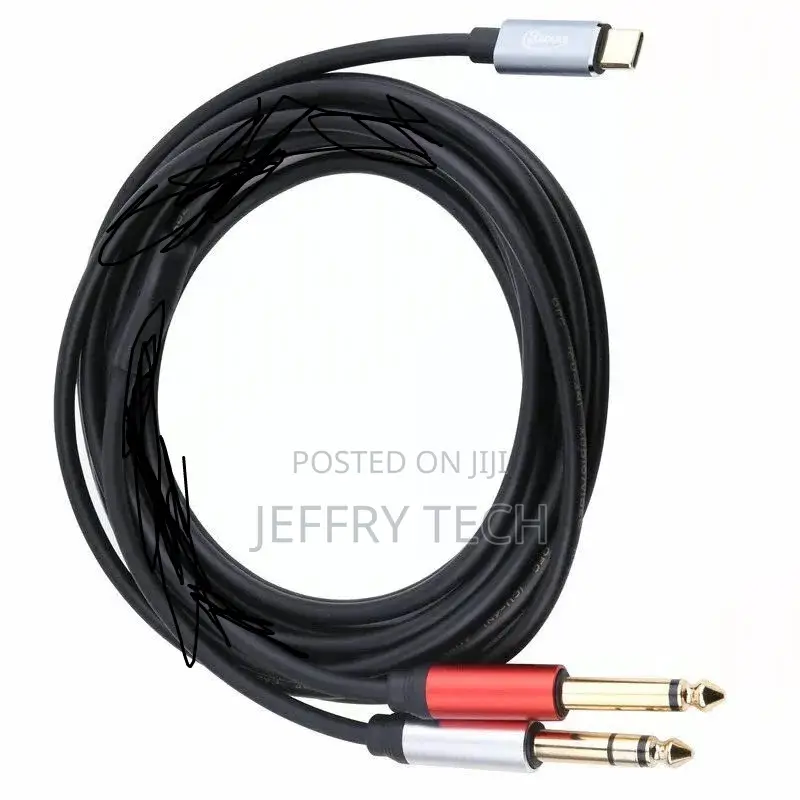 Usb-C to 2 X 6.35mm 2-in-1 Instrument Guitar +Audio Cable 3m