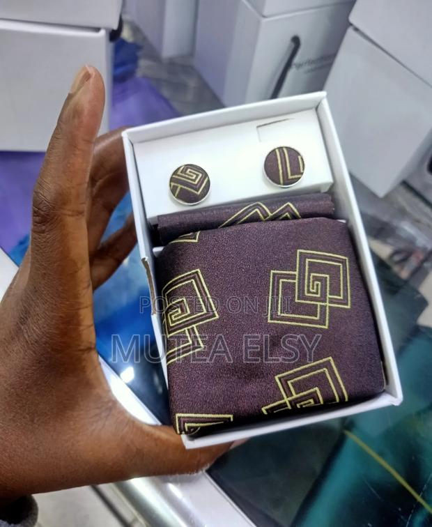 Coffee Brawn Checked Geometric Executive Tie Sets - main view