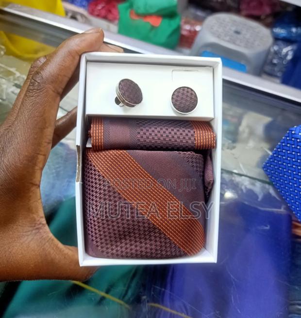 Coffee Brawn Checked Geometric Executive Tie Sets - thumbnail 2