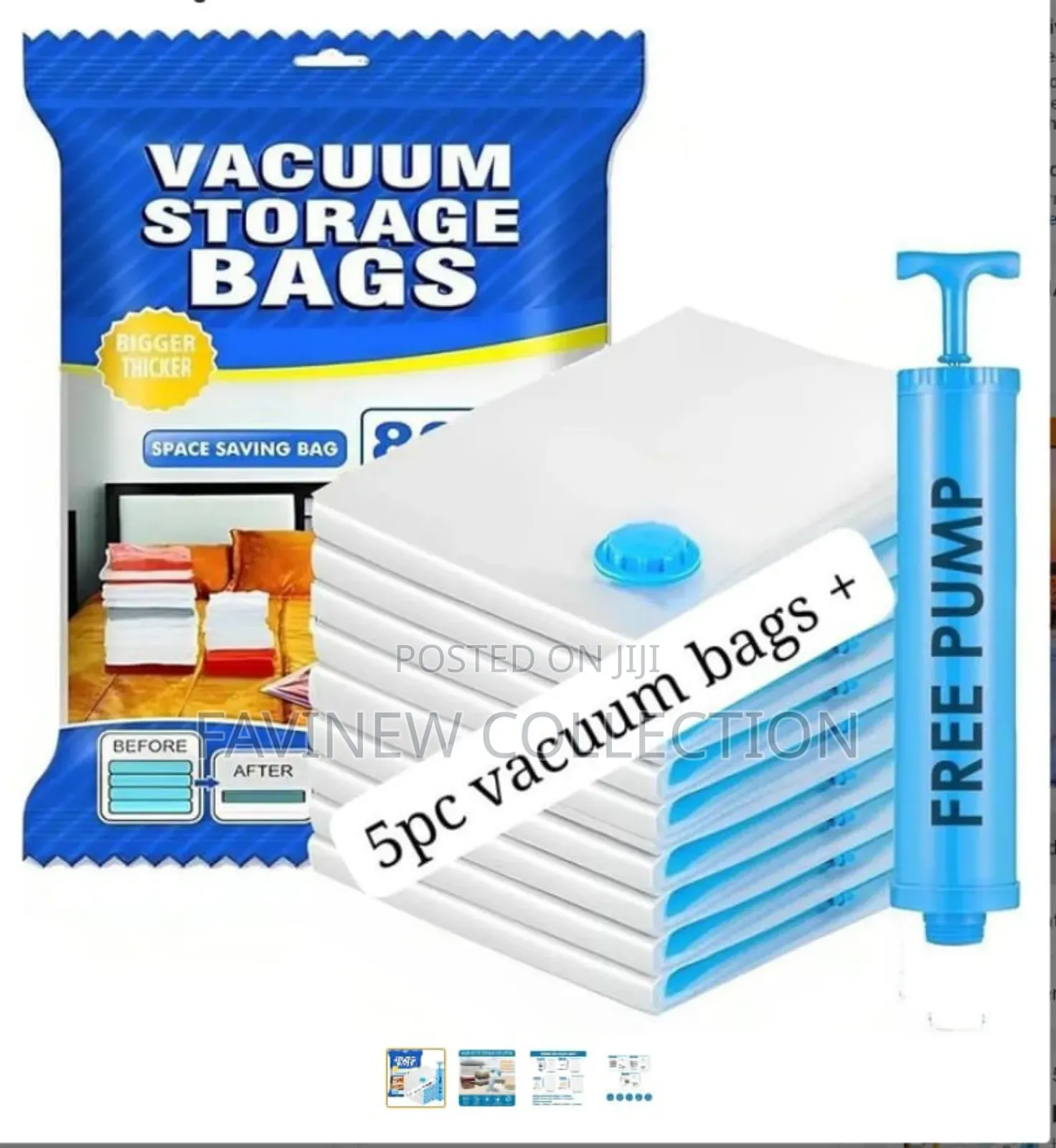 Clear 5pcs Vacuum Storage Bags+ Pump