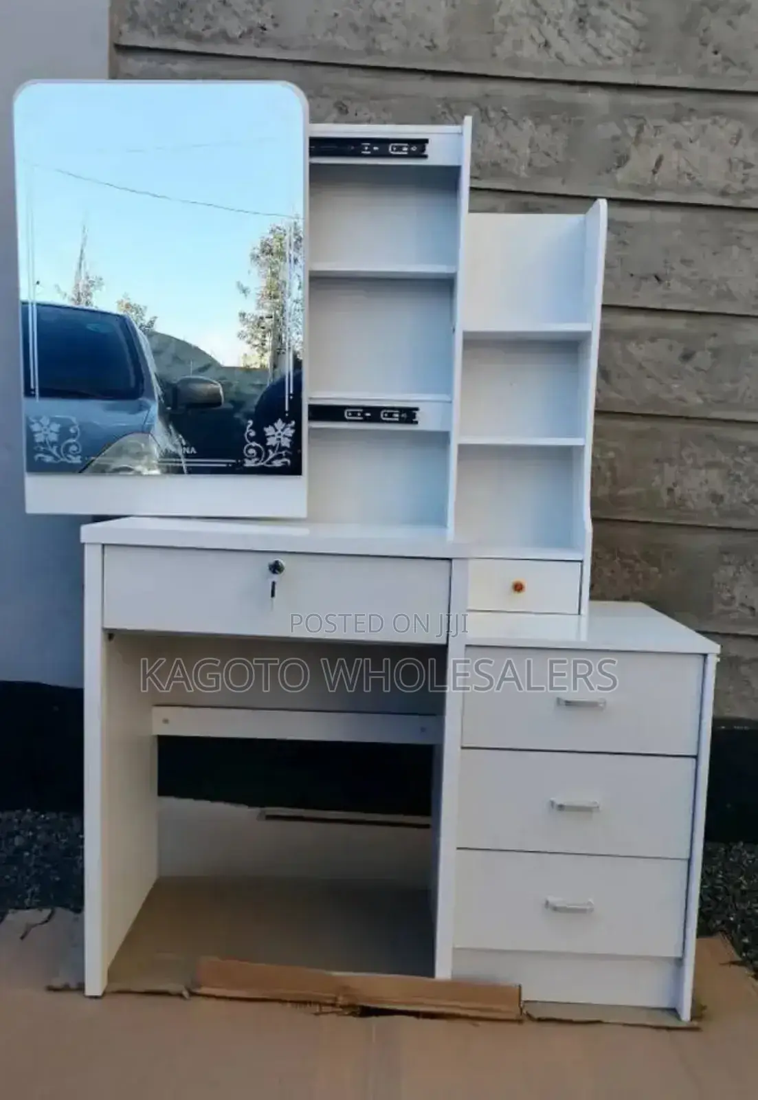 White Dressing Table With a Sliding Mirror/Fixed Mirror, Left W*d-01