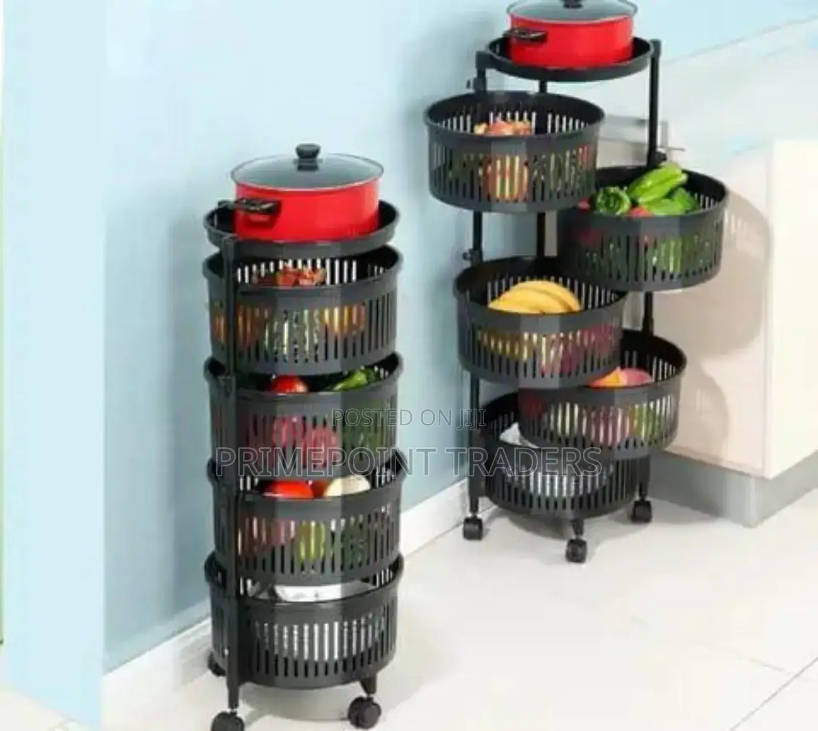 5 Layer Fruits Rotating Rack Organizer With Wheels✓