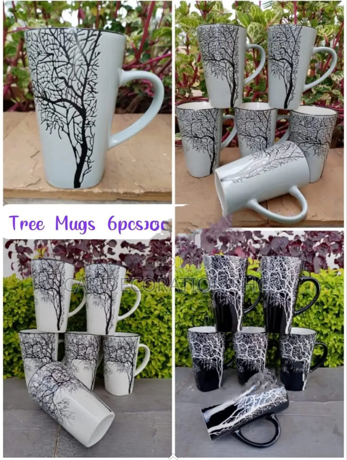 Tree Mugs 6pc Set in White or Black