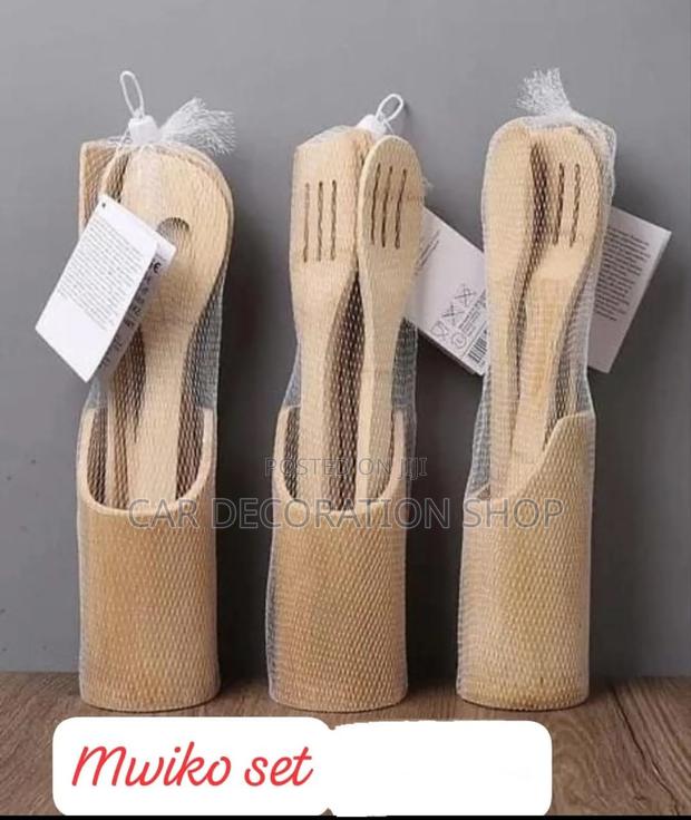 Wooden Bamboo Mwiko Set With Stand - main view