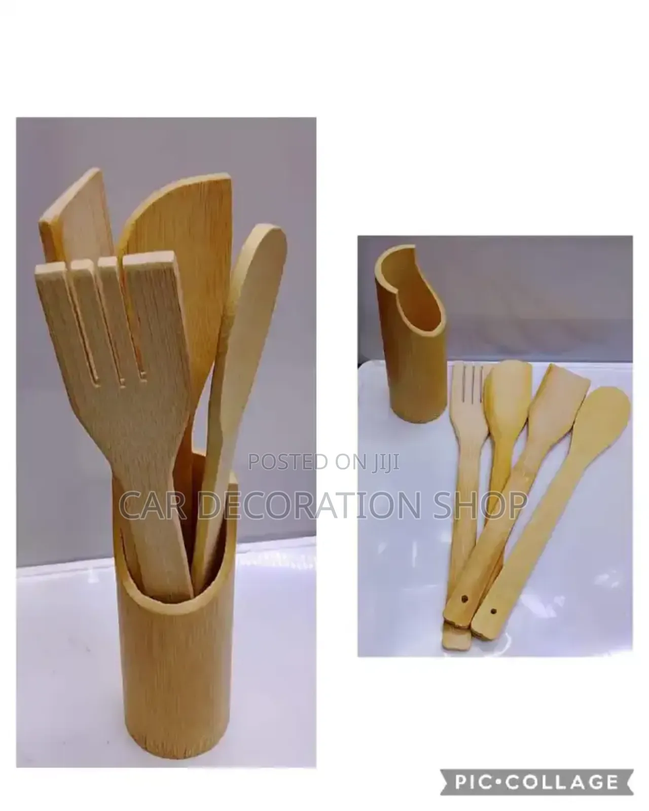 4pc Wooden Cooking Spoon Spatula Stick With Stand