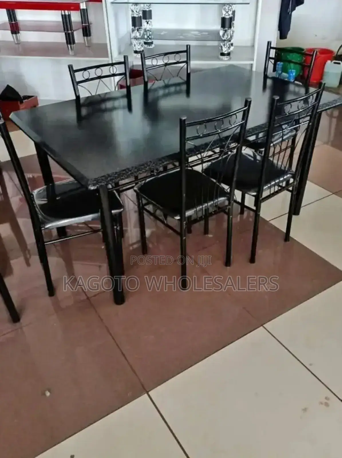 6 Sitter Dining Table /Black Design/Dark *Dy-6t*