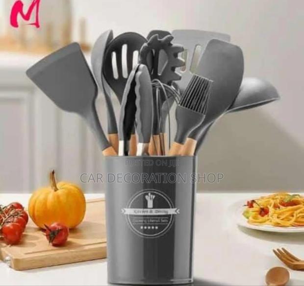 12pc Grey Silicone Kitchen Cooking Spoons - main view