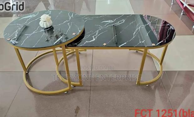 Marble Nesting Coffee Table (Glass Effect) With Metal Stand, - main view