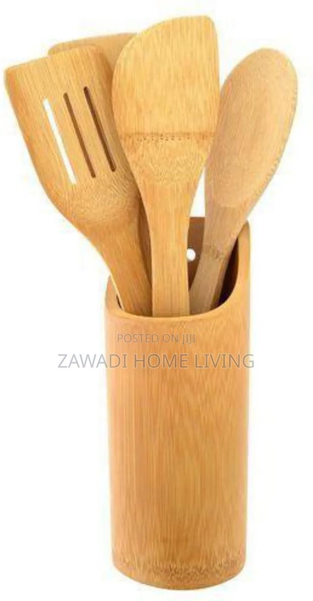 4pc Bamboo Cooking Spoons + Holder - thumbnail 4