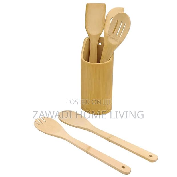 4pc Bamboo Cooking Spoons + Holder - thumbnail 5