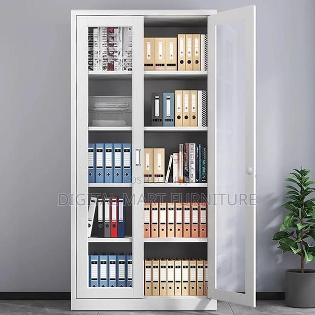 Office Cabinet: Full Glass 2 Door Metallic Office Cabinet