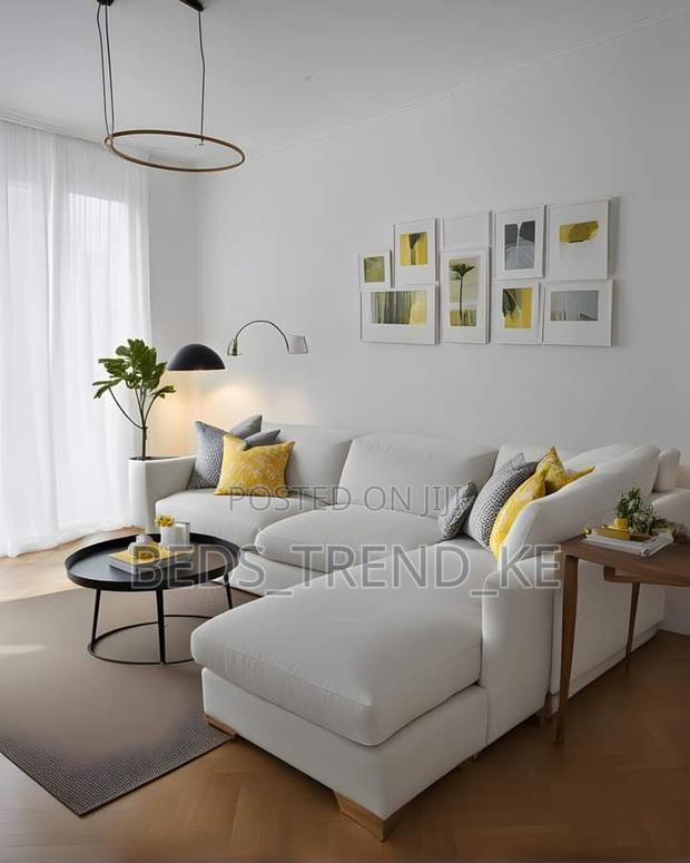 Smart White 6 Seater L Sofa Set