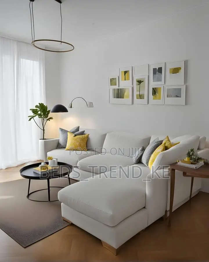 Smart White 6 Seater L Sofa Set