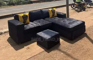 Classy Supportive 6 Seater L Sofa With a Puff +Throw Pillows