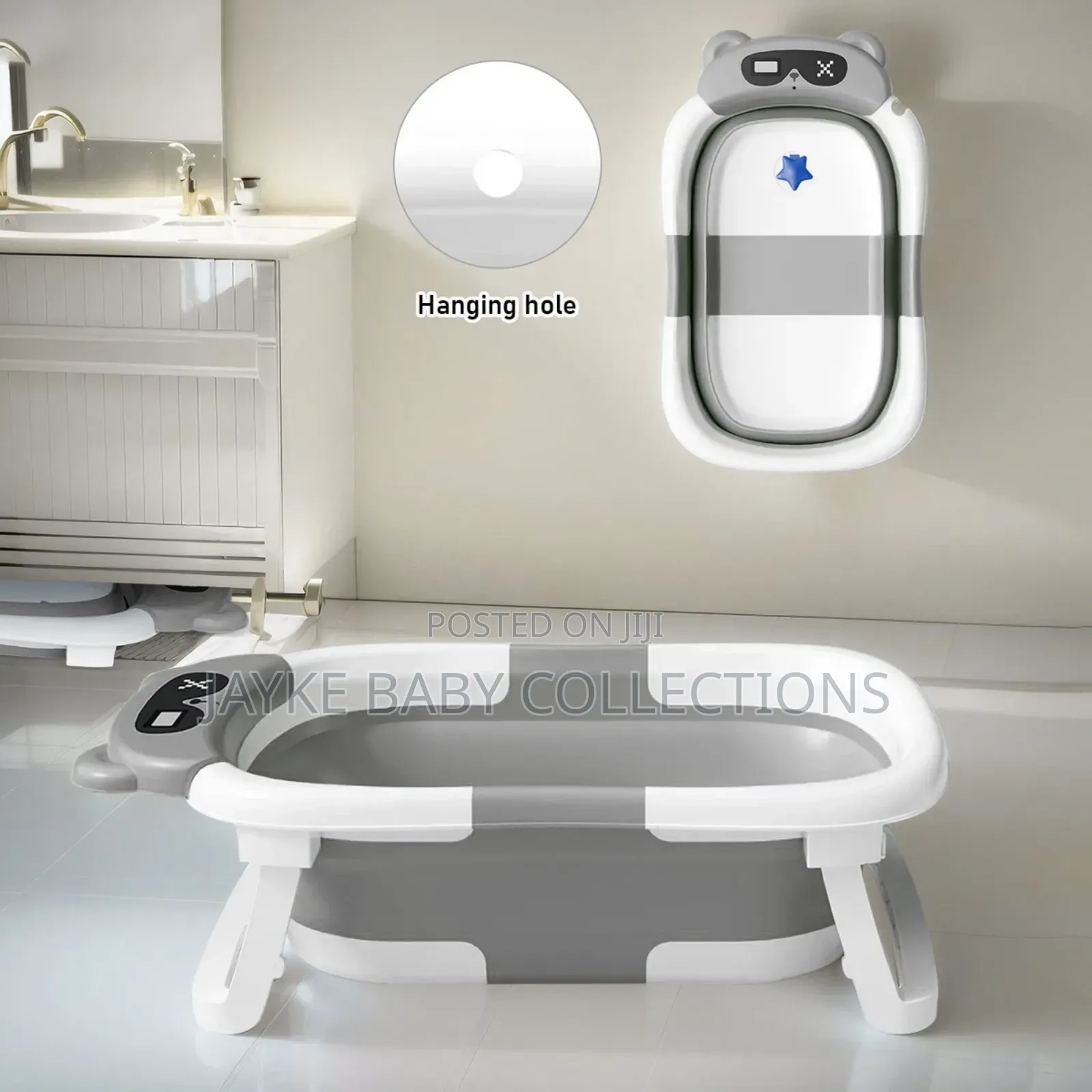 Foldable Baby Bath Tub With Support Cushion Thermometer