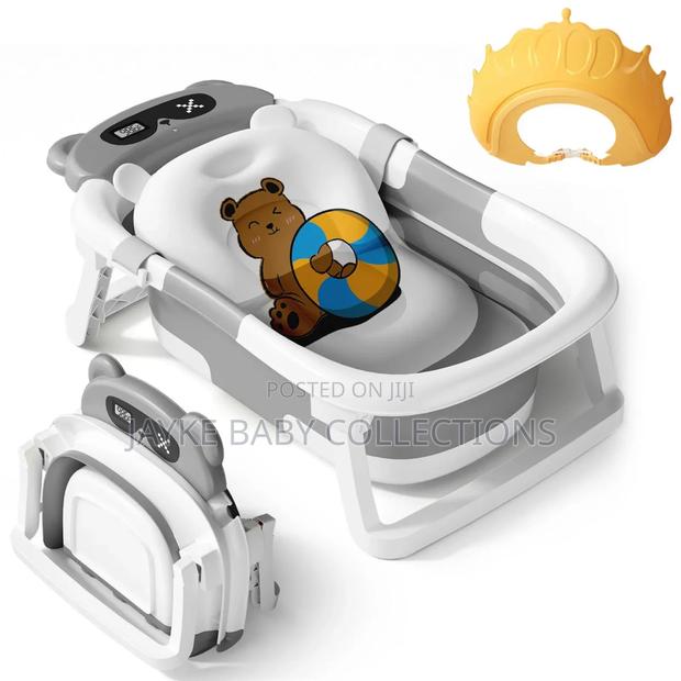 Foldable Baby Bath Tub With Support Cushion Thermometer - thumbnail 3