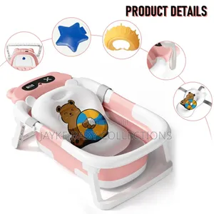 Foldable Baby Bath Tub With Support Cushion Thermometer