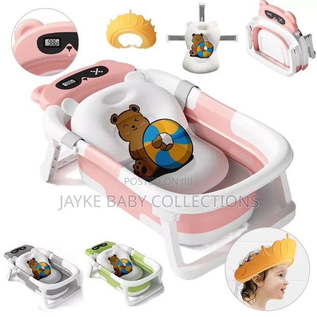Foldable Baby Bath Tub With Support Cushion Thermometer - main view