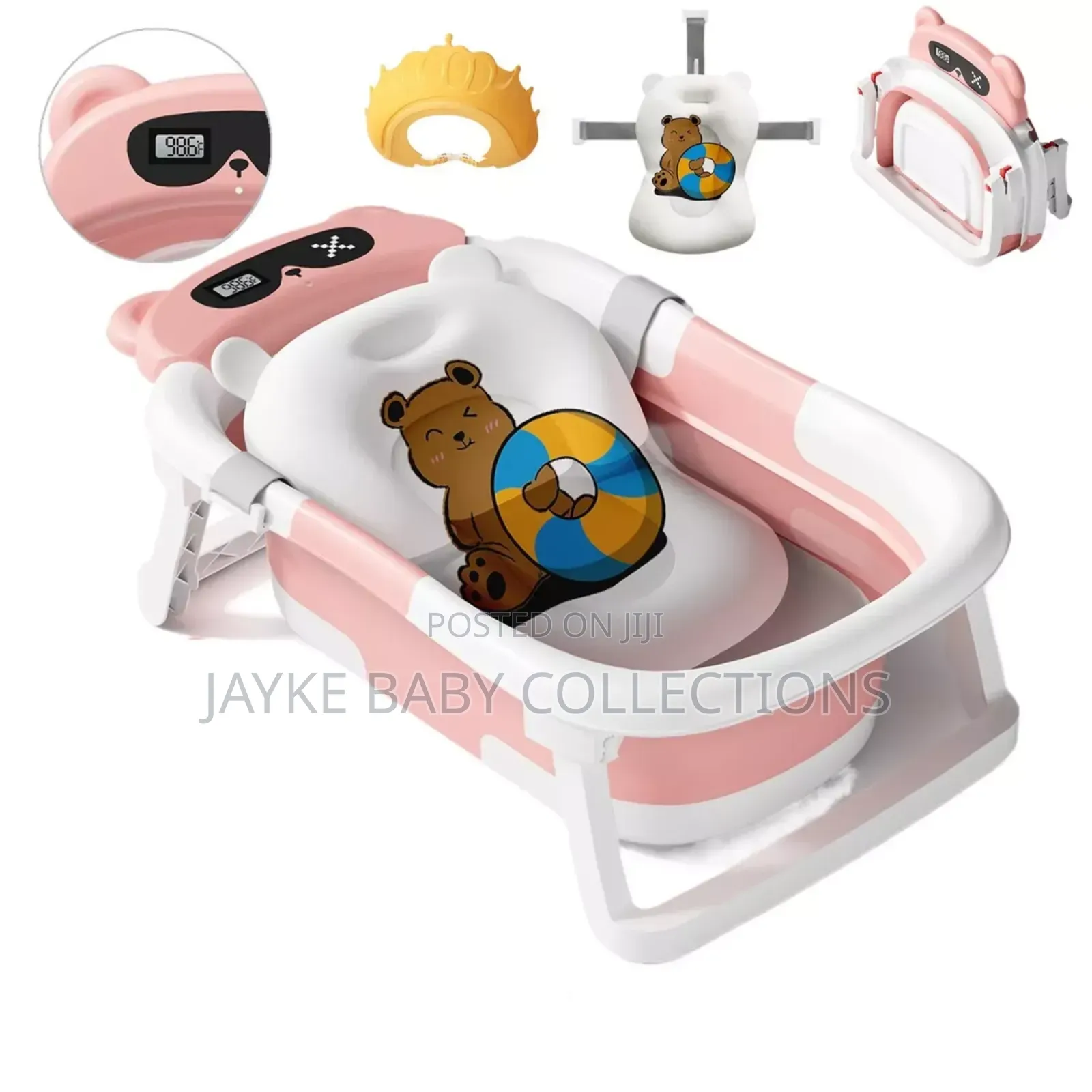 Foldable Baby Bath Tub With Support Cushion Thermometer