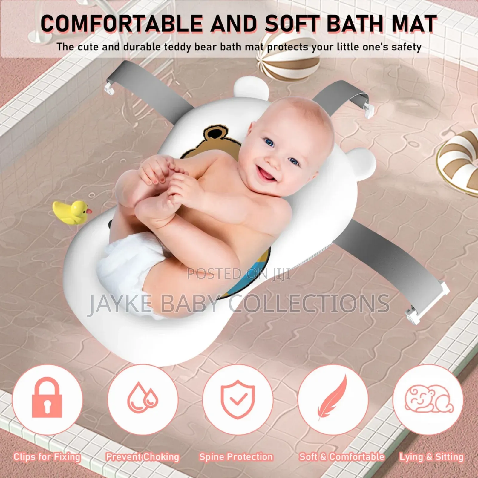 Foldable Baby Bath Tub With Support Cushion Thermometer