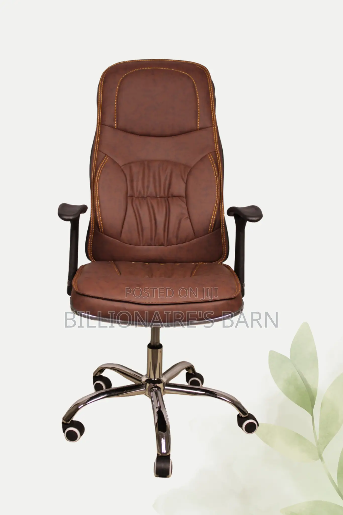 Leather Office Chair With Plush Seat and High Back