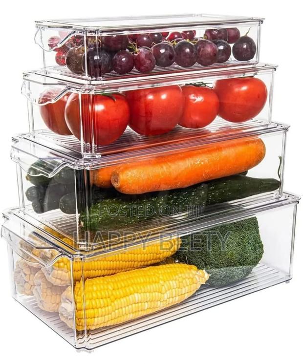4 Big Capacity Bpa-Free Stackable Acrylic Fridge Containers - thumbnail 2