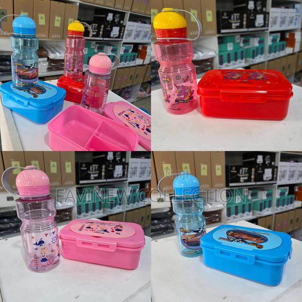 2pcs Cartoon Themed Kids Lunch Box With Water Bottle