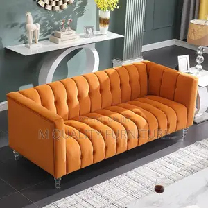 Orange 3 Seater Patterned and Chesterfield Sofa