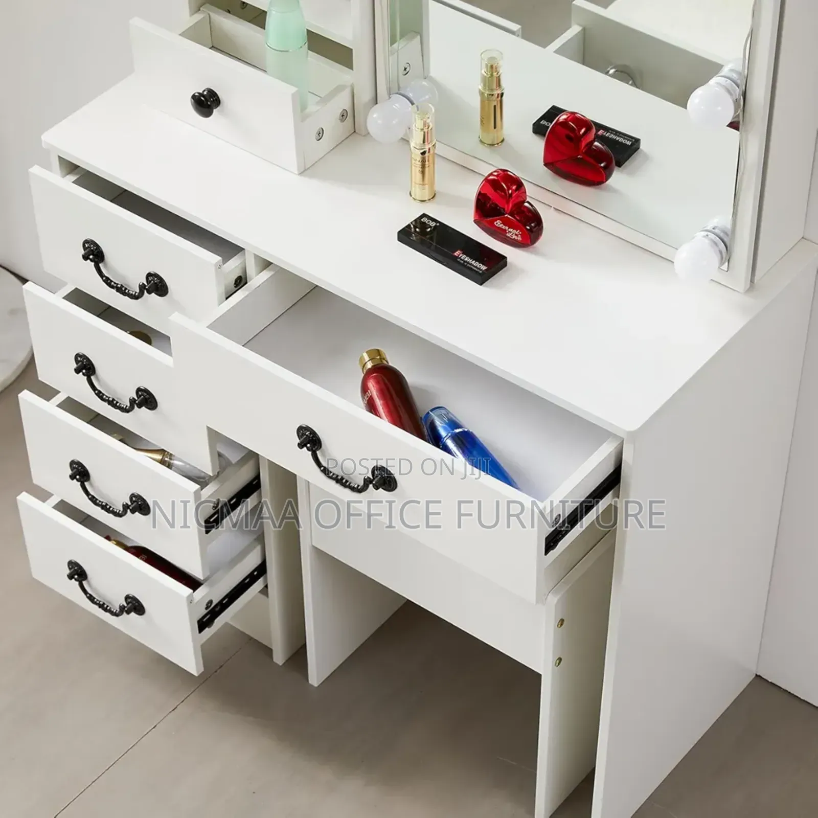 Dressing Table: Table Set With Led Mirror Power Strip