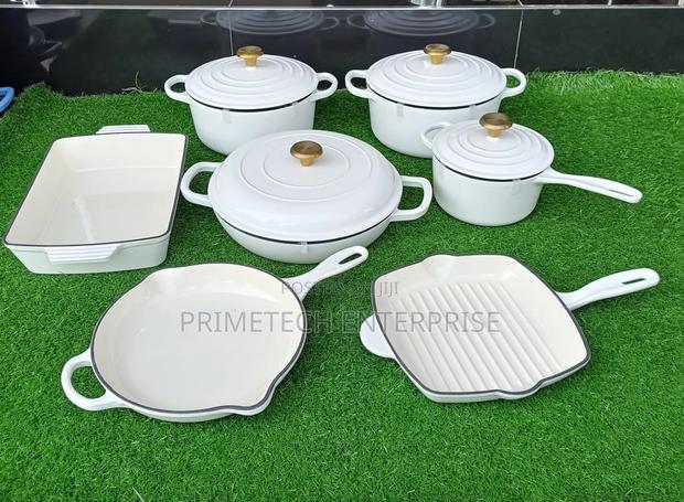 11pcs Sfe Cast Iron Cooking Pots-White - main view