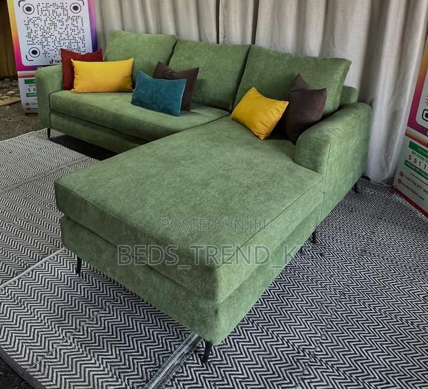Elegant Green 6 Seater L Seat Sofa Set