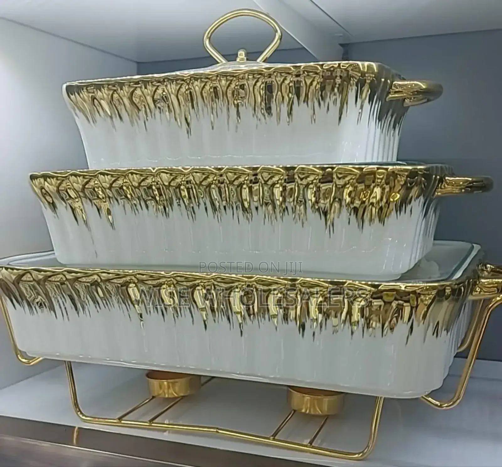 3pcs White  Gold  Ceramic Chaffing Dish