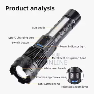 Usb Rechargeable Camping Flashlight 30w Type-c Led Torch