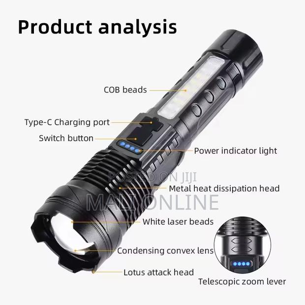 Usb Rechargeable Camping Flashlight 30w Type-c Led Torch - thumbnail 5
