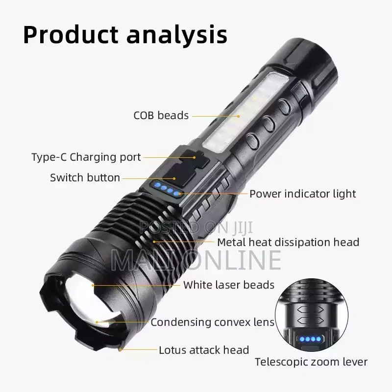 Usb Rechargeable Camping Flashlight 30w Type-c Led Torch