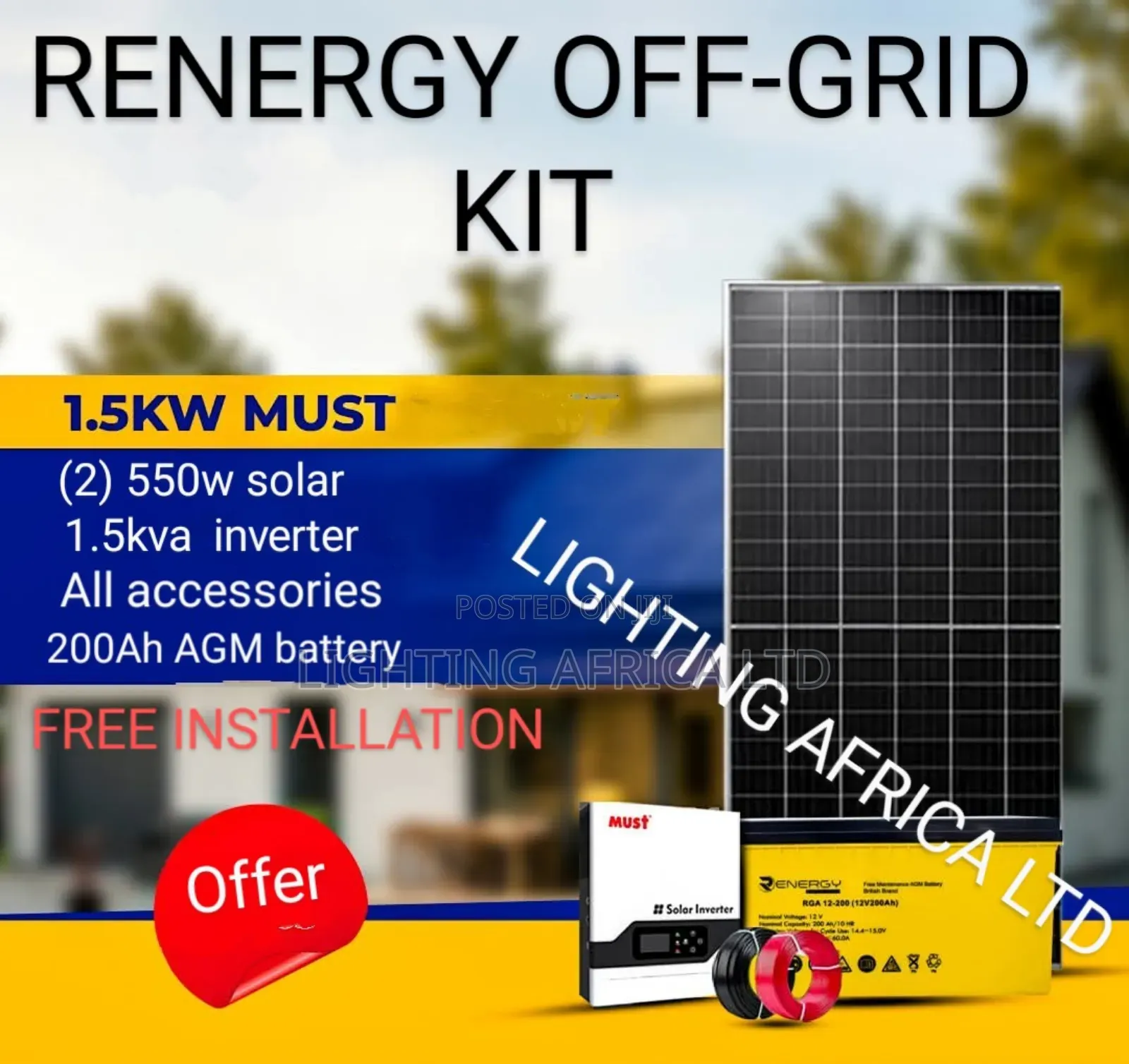 1.5kva Off-Grid Gel Battery Kit (2)550w Solar - 200ah Gel Battery