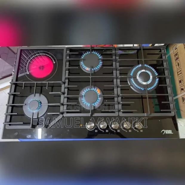 Khal 4 Gas(1 Wok) + 1 Ceramic Plate Hob Black Glass 90cm